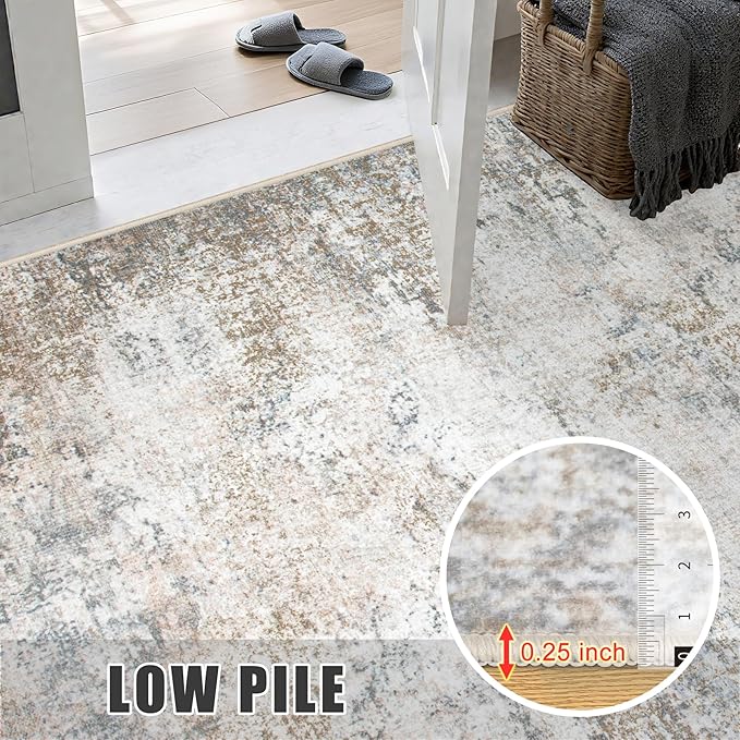 2.6'x8' Runner Rug Washable Rug;Modern Abstract Soft Thin Runner Rug Brown Grey - Image 7