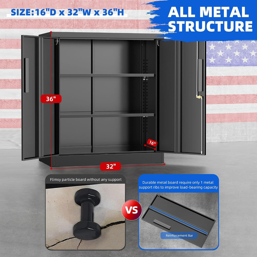 Pataku Metal Storage Cabinet, Garage Cabinet with Doors and Shelves 36" ...