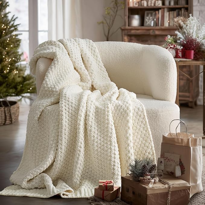EVERGRACEHOME Chunky Chenille Knit Throw Blanket by EVERGRACEHOME