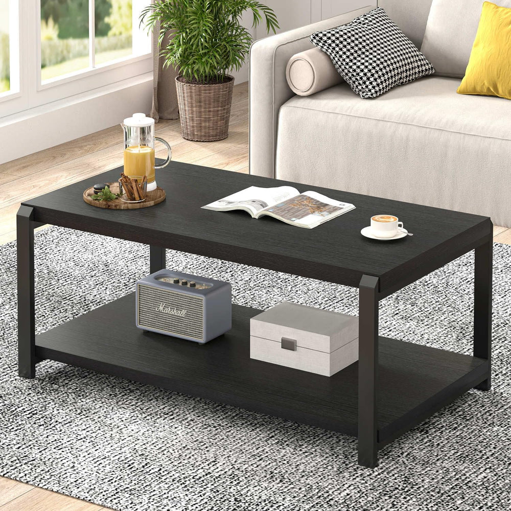 EXCEFUR Black Coffee Table, Modern Rustic Wood Center Table for Living Room, ...