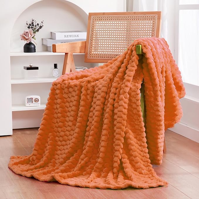 Puncuntex Burnt Orange Throw Blanket 60"×80" inches Fuzzy 3D Jacquard - Image 7