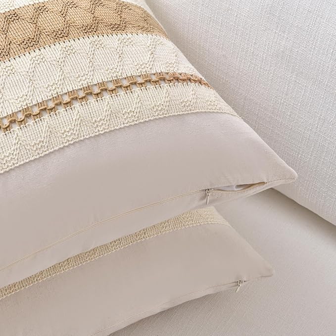 Fancy Homi Set of 1 Tan Neutral Decorative Throw Pillow Cover 16x16 Inch - Image 3