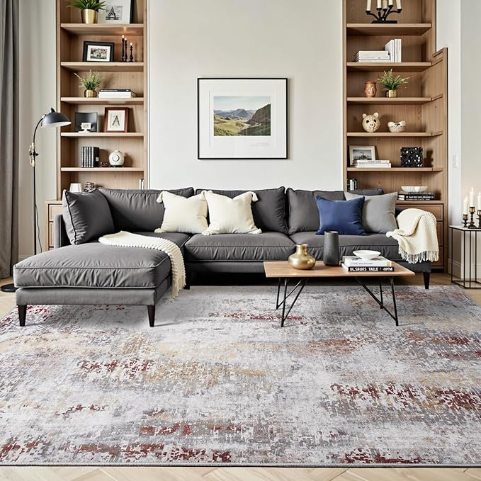 Toneed Abstract Area Rug 5x7 Modern Washable Rug Soft Non Slip Rug Low Pile - Image 3