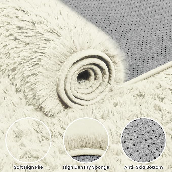 5x8 Area Rugs for Living Room: Soft Fluffy Shag Cream White Rugs for Bedroom - Image 6