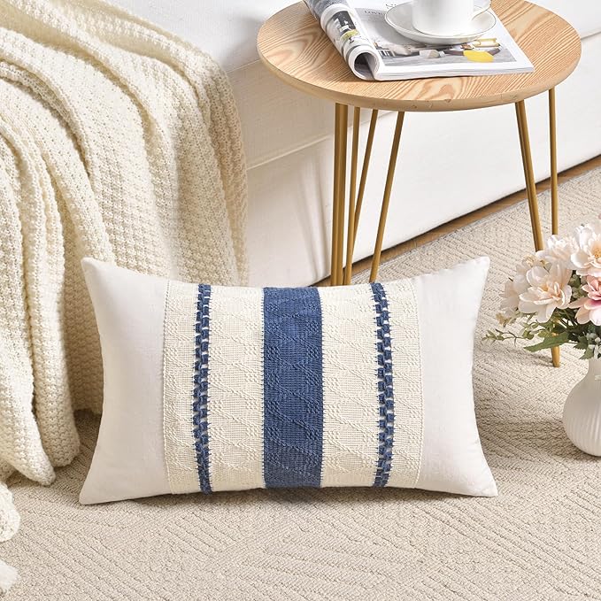 Fancy Homi Set of 1 Dusty Blue Vintage Long Lumbar Decorative Throw Pillow by Fancy+Homi