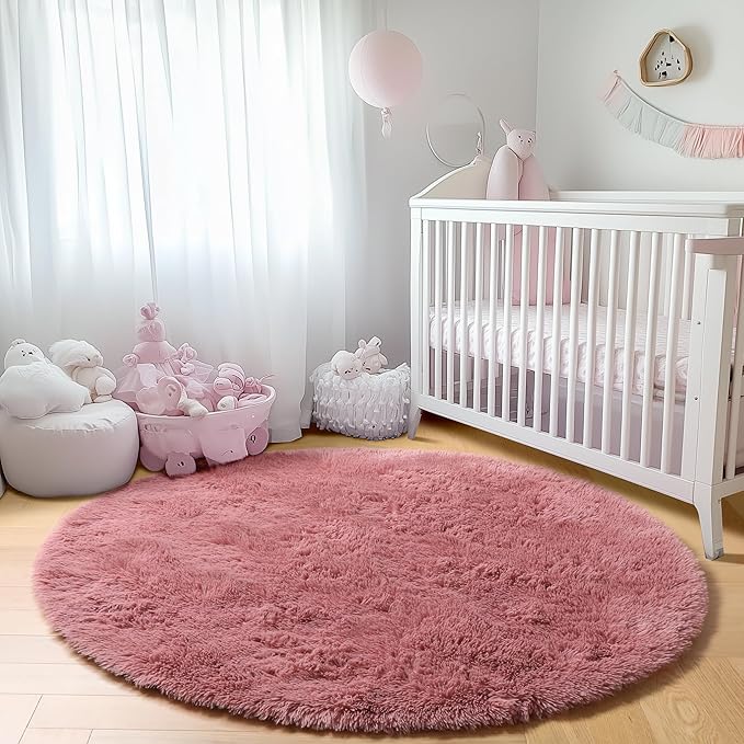 ONASAR Blush Round Rugs 6ft for Living Room Bedroom, Fluffy Circle Area Rug for - Image 7