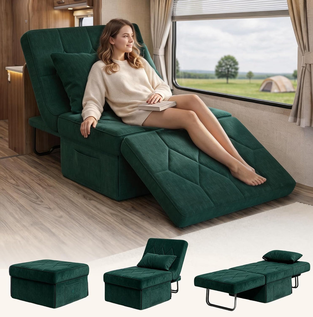 Ottoman Bed Sleeper, 28" Convertible Sleeper Chair Bed, Green