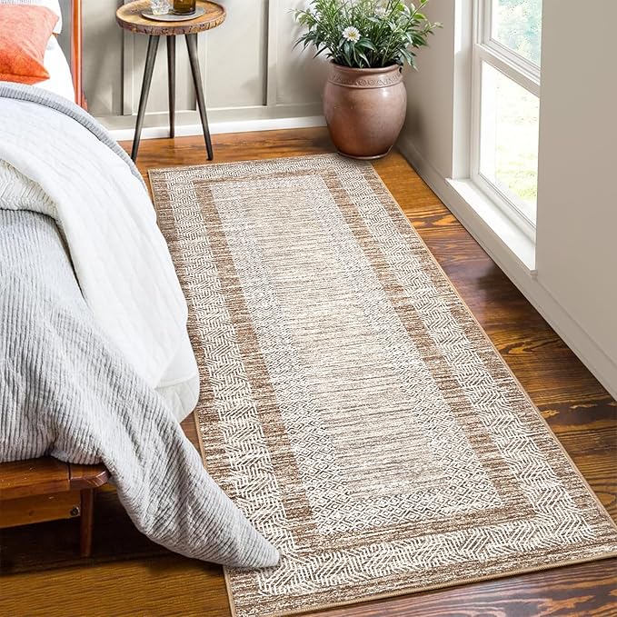 GarveeHome 2.5x8 Modern Bordered Runner Rug Soft Non Slip Washable Floor Carpet - Image 2