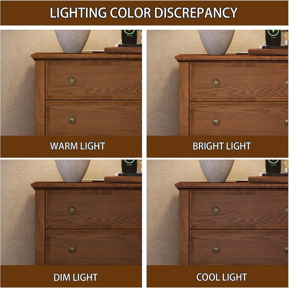 IKENO Solid Wood Nightstand with Charging Station, Farmhouse End Table with 2...