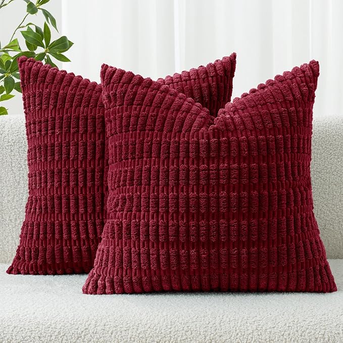 MIULEE Pack of 2 Burgundy Corduroy Decorative Pillow Covers 18x18 Inch Soft by MIULEE