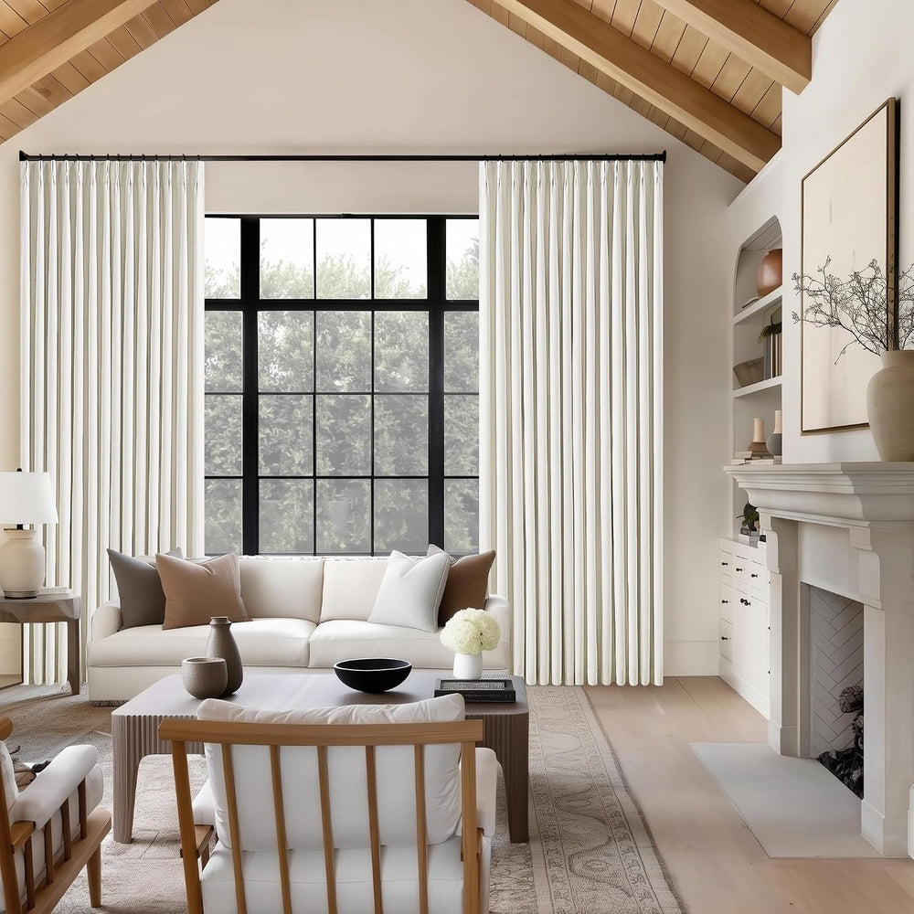 TWODRAPES 102 Inches Long Pinch Pleated Linen Blackout Curtains for Bedroom