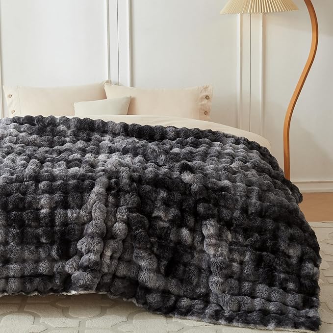 COOVA Faux Fur Throw Blanket for Couch, Cozy Soft and Fuzzy Plush Rabbit Fur - Image 2