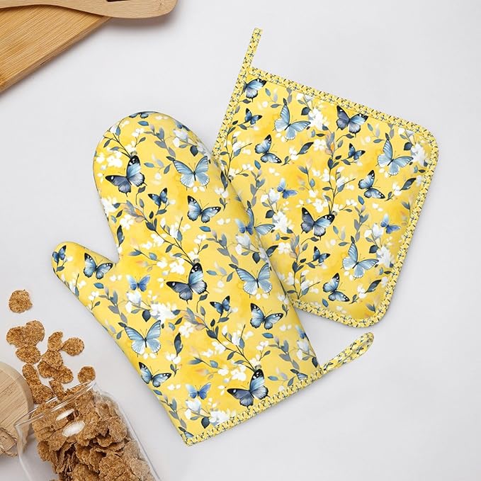 Oven Mitts and Pot Holders Watercolor Pastel Butterfly Flower Silicone Kitchen - Image 6