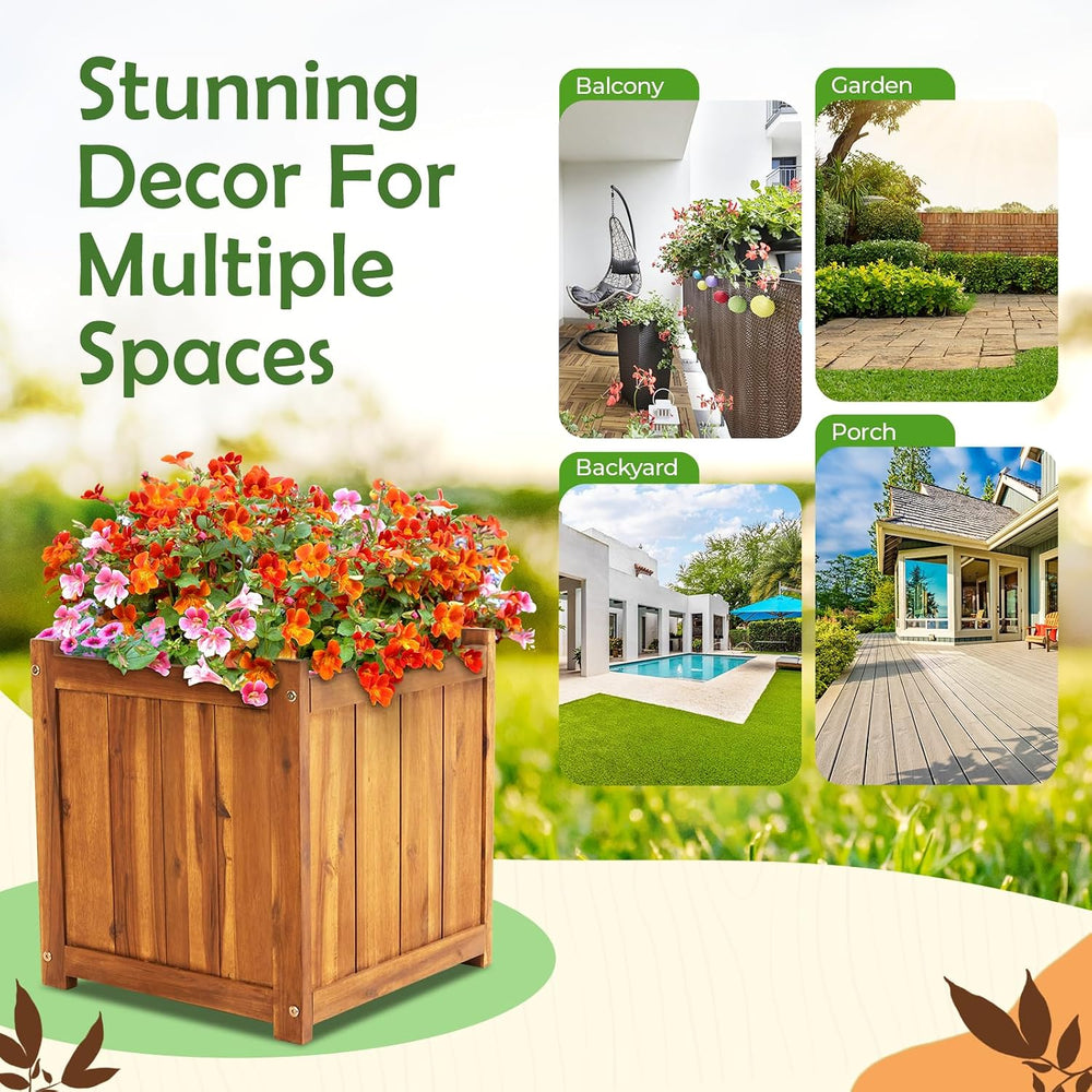 Idzo Hardwood Outdoor Flower Box, Durable Acacia Wood Flower Boxes for Outdoo...