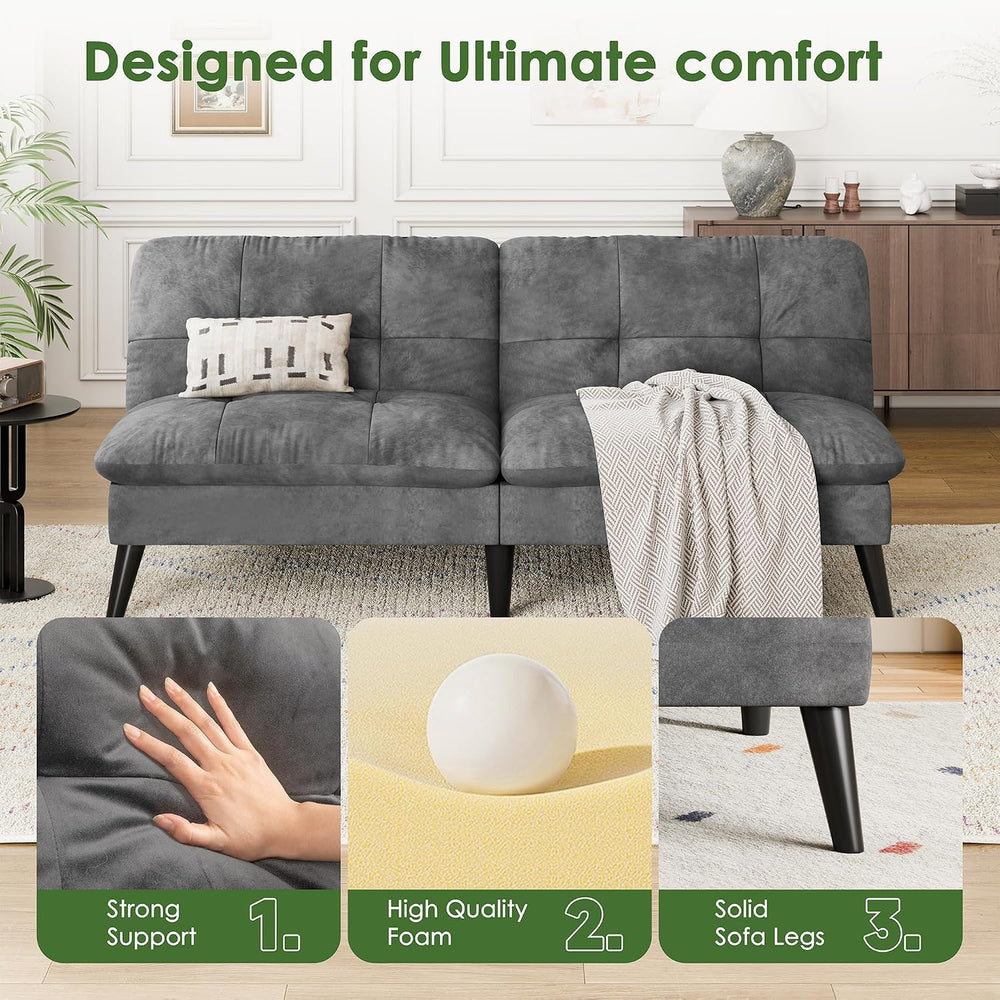 Vongrasig Small Futon Sofa Bed Velvet Futon Couch with Adjustable Backrest, C...