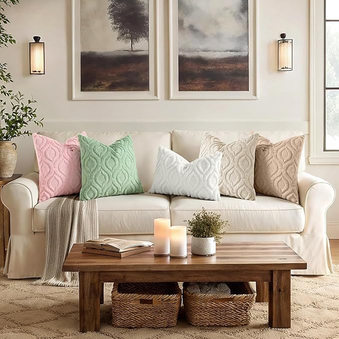 decorUhome Throw Pillow Covers 12x12 Inch Set of 2, Soft Plush Decorative Faux - Image 4