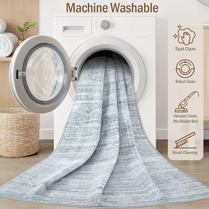 8x10 Area Rugs Living Room: Washable Large Neutral Soft Rug Farmhouse Stain - Image 2