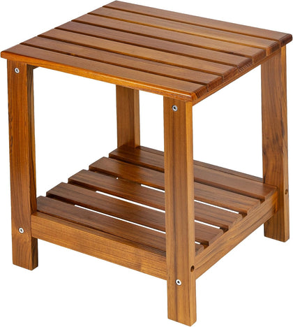 Utoplike Teak Side Table Outdoor, Patio End Table Double Layer for Garden