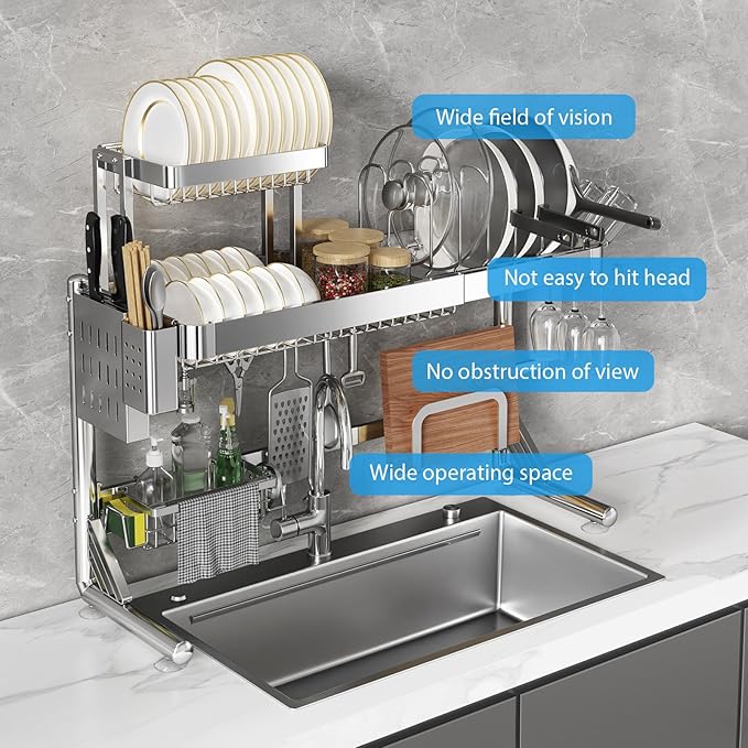 Over Sink Dish Drying Rack, Upgrade 2.5-Tier 304 Stainless Steel Dish Rack