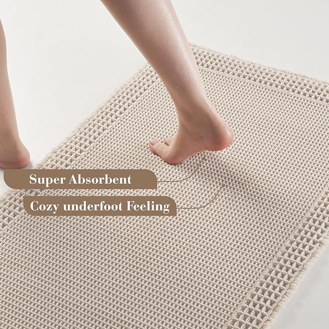 RESARE Waffle Bathroom Runner Rugs, Super Absorbent Bath Mat Non Slip Washable - Image 3