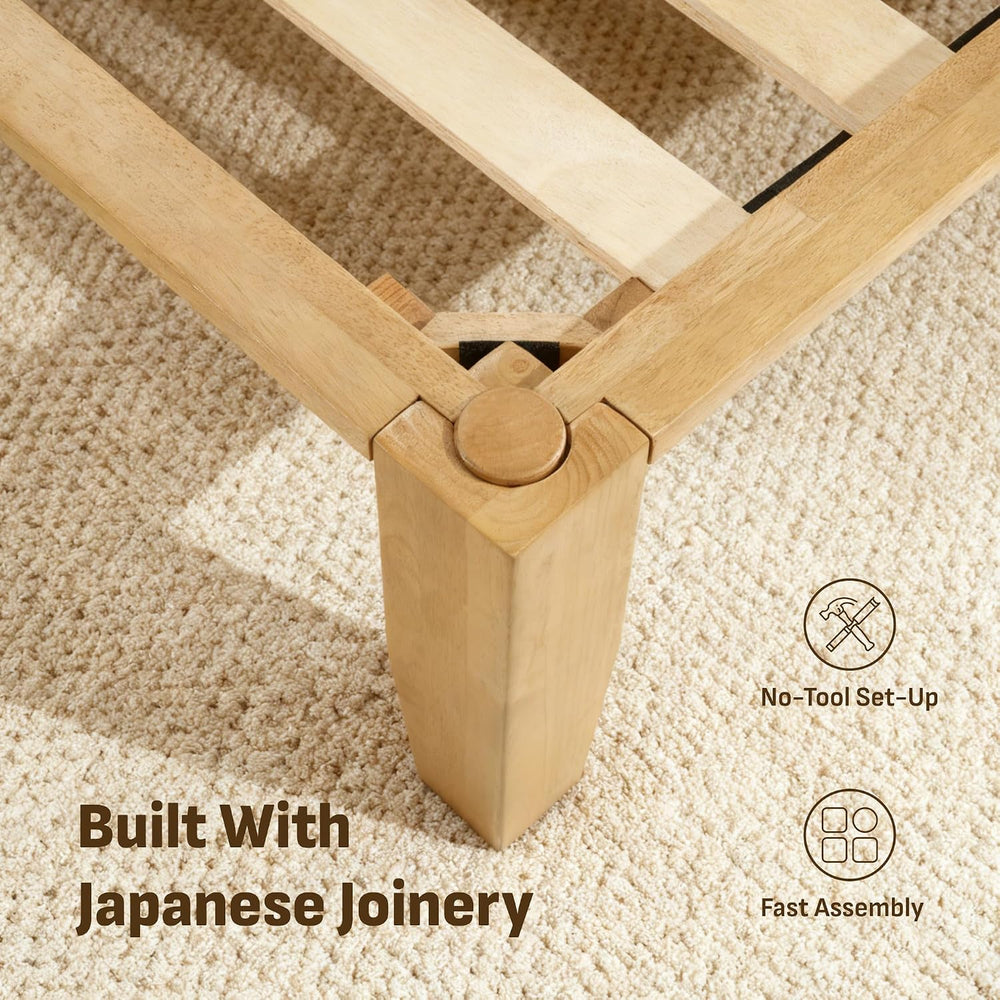 Softa Mikor Queen Japanese Joinery Bed Frame, Solid Wood, No-Tool Setup