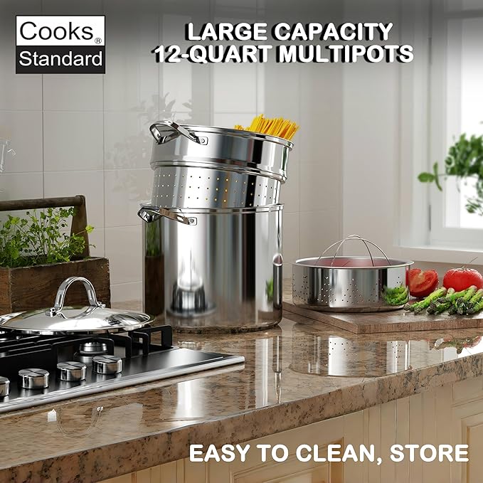 Cooks Standard Pasta Pot 18/10 Stainless Steel 12 Quart, Spaghetti Cooker