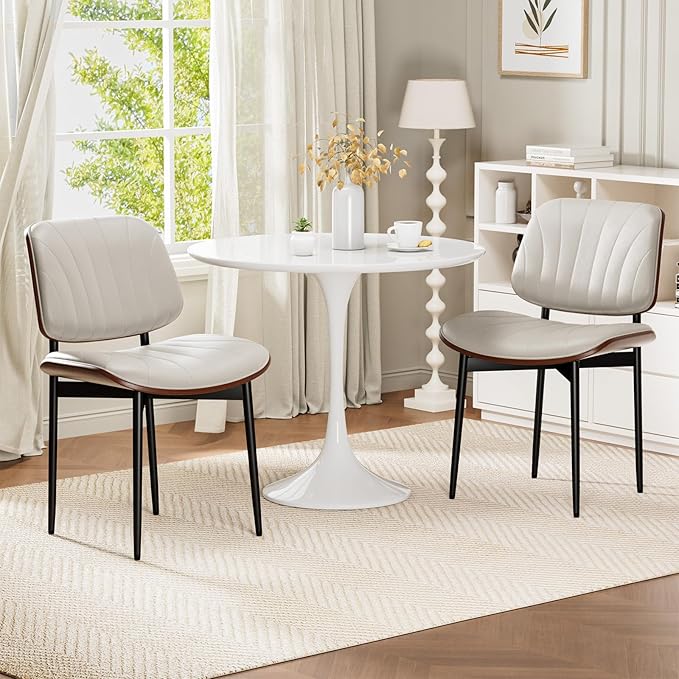 Dining Chairs Set of 6, Mid-Century Modern Upholstered PU Leather Chairs with...