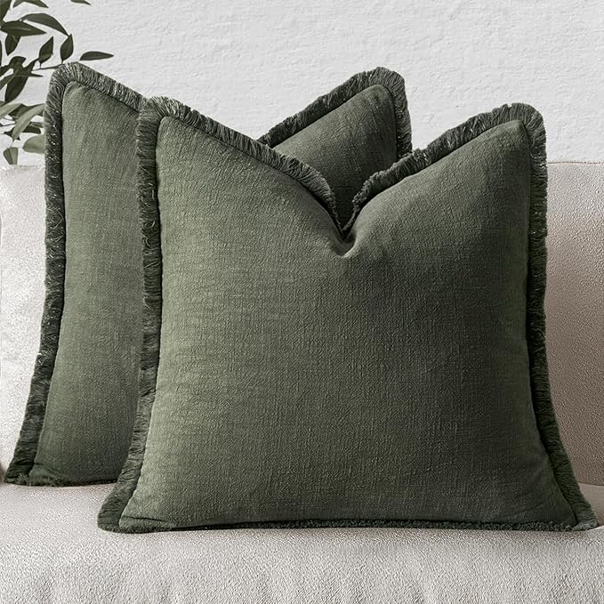 MIULEE Decorative Throw Pillow Covers Neutral Linen Fringe Throw Pillows Set of by MIULEE