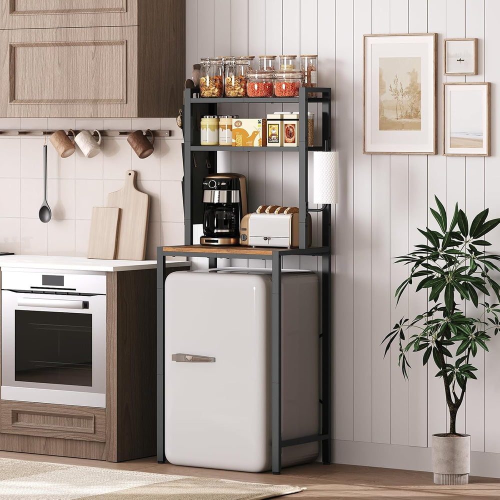 MAHANCRIS Bakers Rack with Mini Fridge Shelf, 3-Tier Microwave Stand, Coffee ...