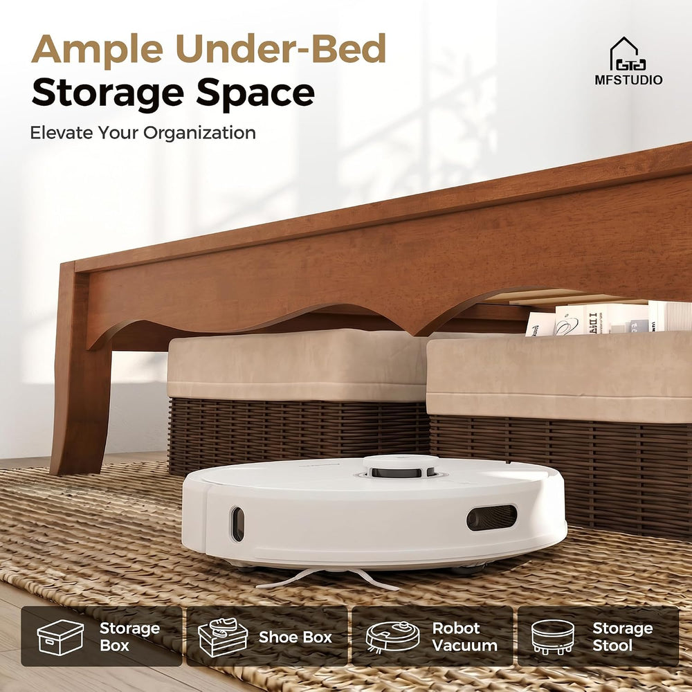 MFSTUDIO Wood Bed Frame Full Size with Adjustable Rattan Headboard