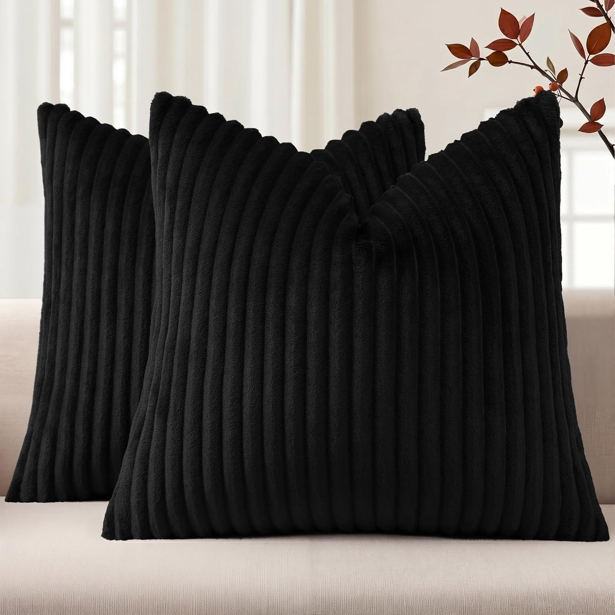 simmore fall soft black flannel throw pillow covers, main product view