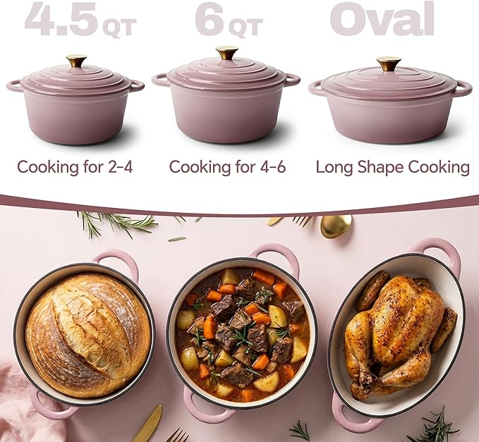 Vintage Style Oval Dutch Oven for Bread Baking, 4.5 Quart Non Stick Enameled - Image 2