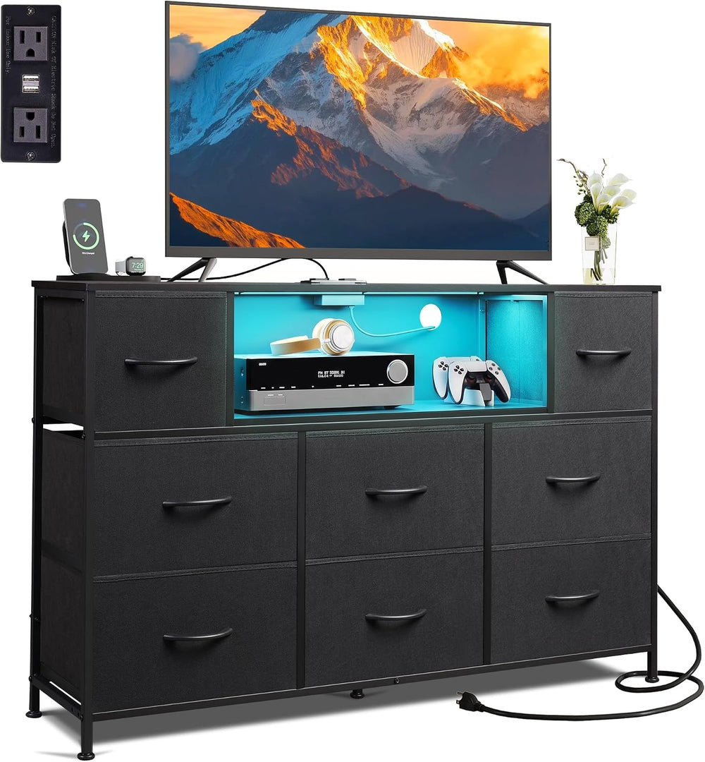 WLIVE LED Dresser TV Stand for 55 Inch TV, 8 Drawers