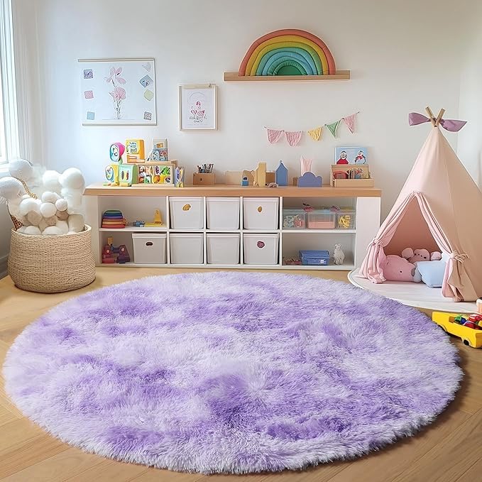 ONASAR Tie-Dyed Purple Round Area Rug 4ft, Soft Bedroom Circle Rugs Floor Mats - Image 5