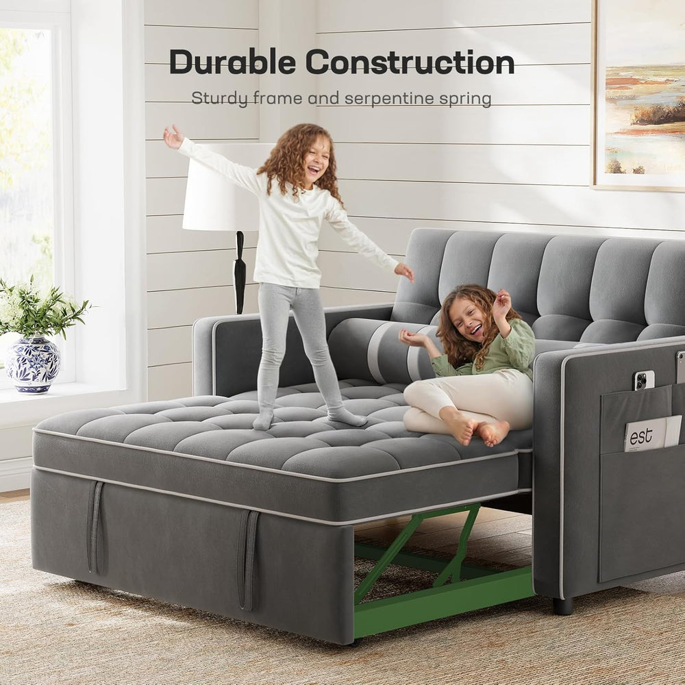 Marsail 3-in-1 Futon Sleeper Sofa Bed, Convertible Pull Out Couch, Grey