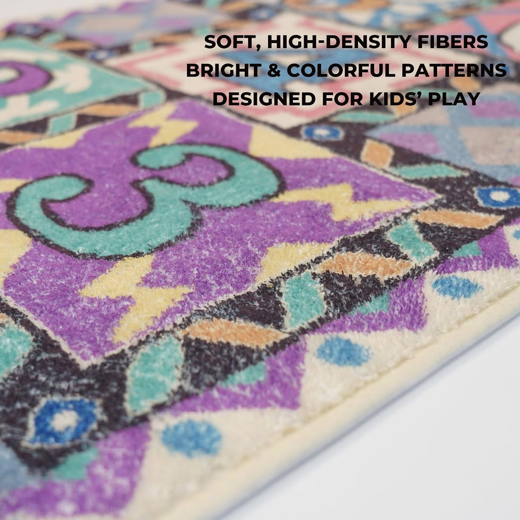 Hopscotch Rug, 59 x 26 in Ultra-Soft Faux Cashmere Floor Rug with Non-Slip Washable Design, 2 Bean Bags and Oxford Storage Bag for Home