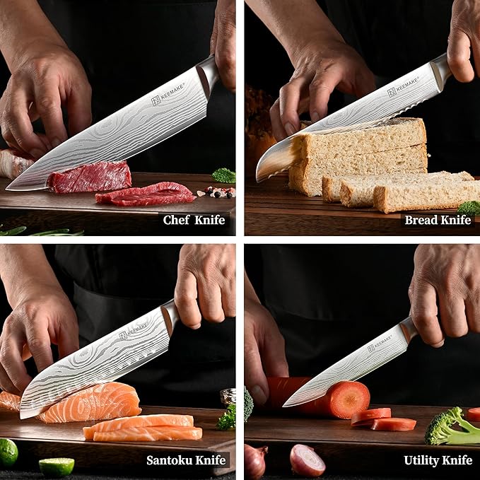 KEEMAKE Knife Set 5 Pieces, Professional Kitchen Knife Set, High Carbon