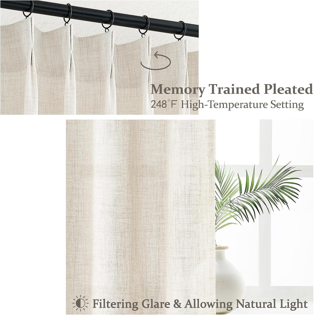 Pinch Pleat Thick Linen Viral Curtains 84 Inch Length 2 Panels Set for Living...