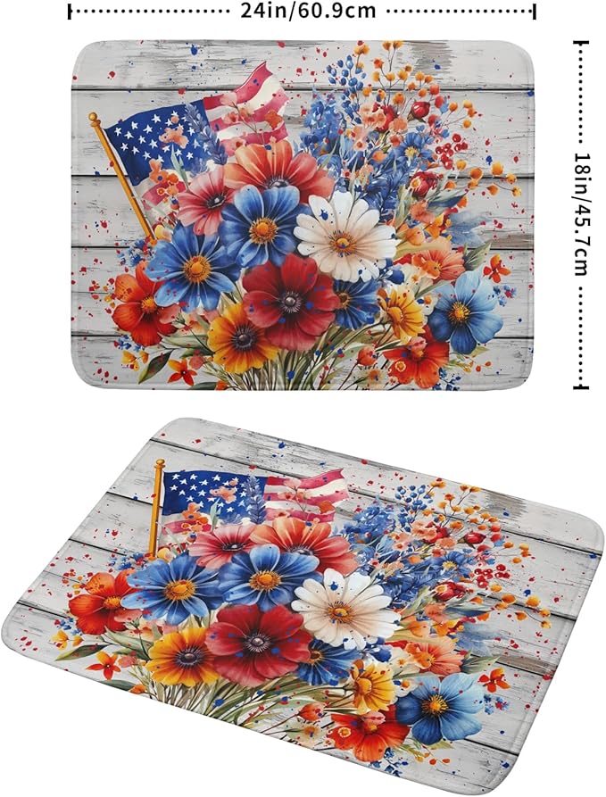 4th of July Dish Drying Mat 18x24 inch Patriotic Floral Fast Dry Microfiber - Image 2