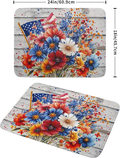 4th of July Dish Drying Mat 18x24 inch Patriotic Floral Fast Dry Microfiber - Image 2