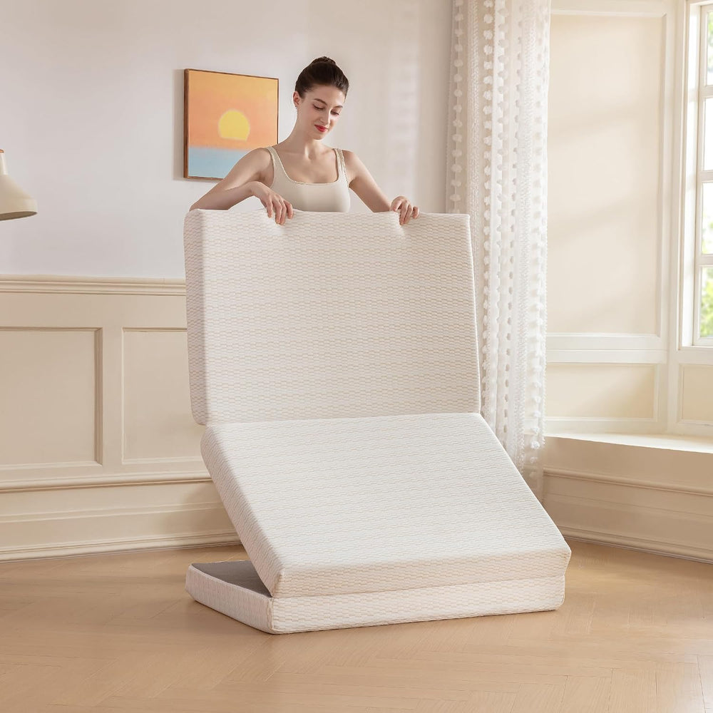 MLILY Foldable Mattress, 4 inch Single Tri Fold Memory Foam Mattress Topper, ...