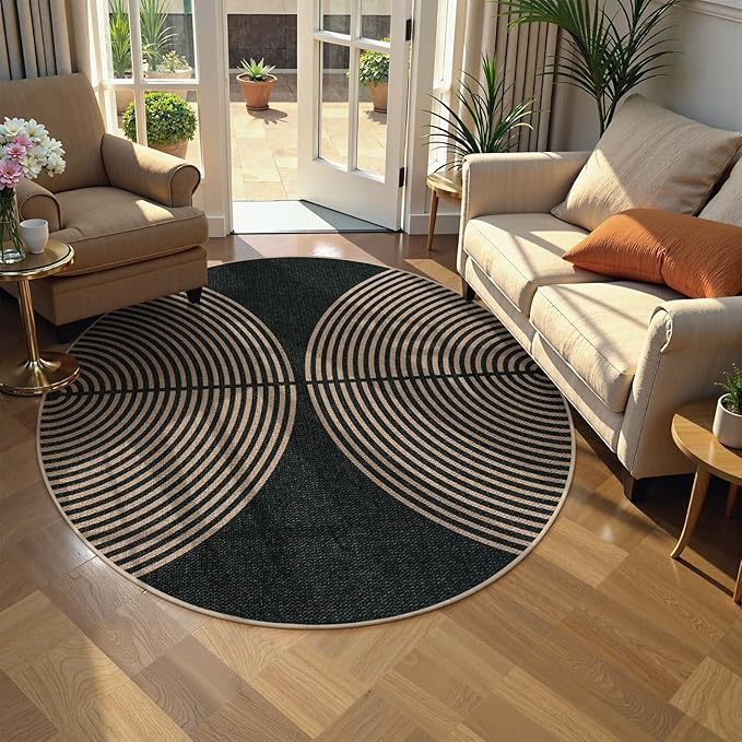 Lahome Enfys Modern Rainbow Round Rug, 6ft Easy Jute Circle Patio Rug Washable - Image 5