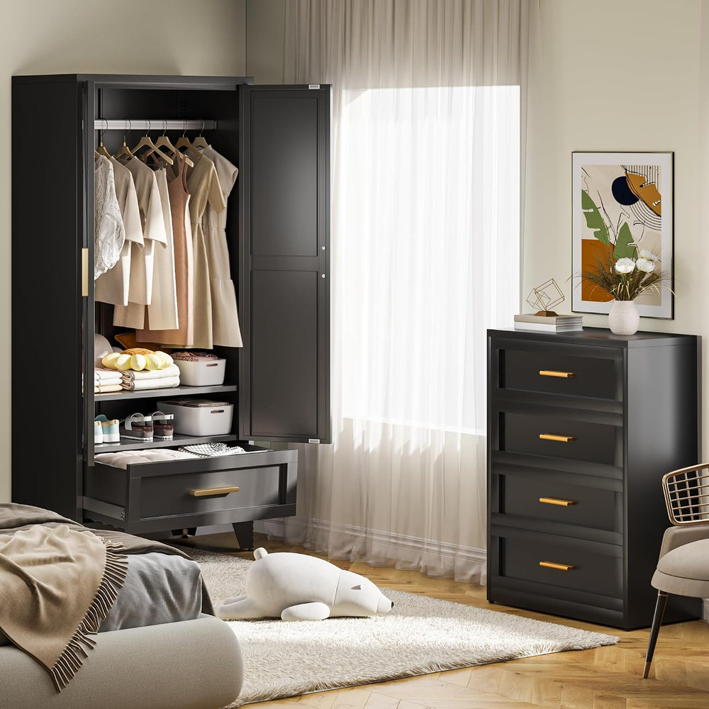 Metal Wardrobe Cabinet,71 Armoire Wardrobe Closet with Drawers and Hanging Ro...