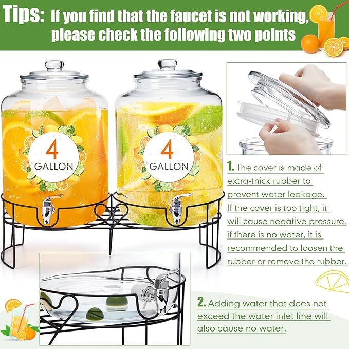 Honeydak 2 Pack 4 Gallon Glass Beverage Dispenser - Image 3