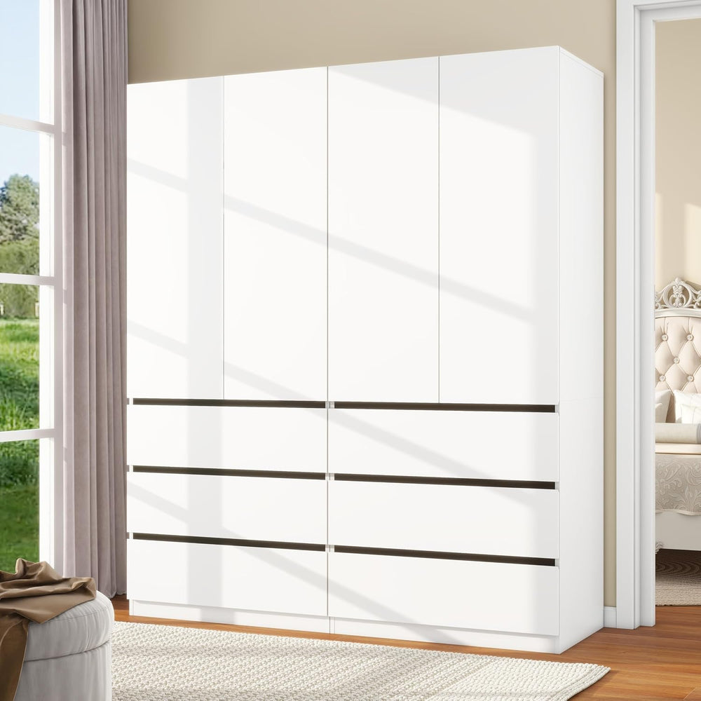 White Armoire Wardrobe Closet with 6 Drawers: 75" H x 63" W