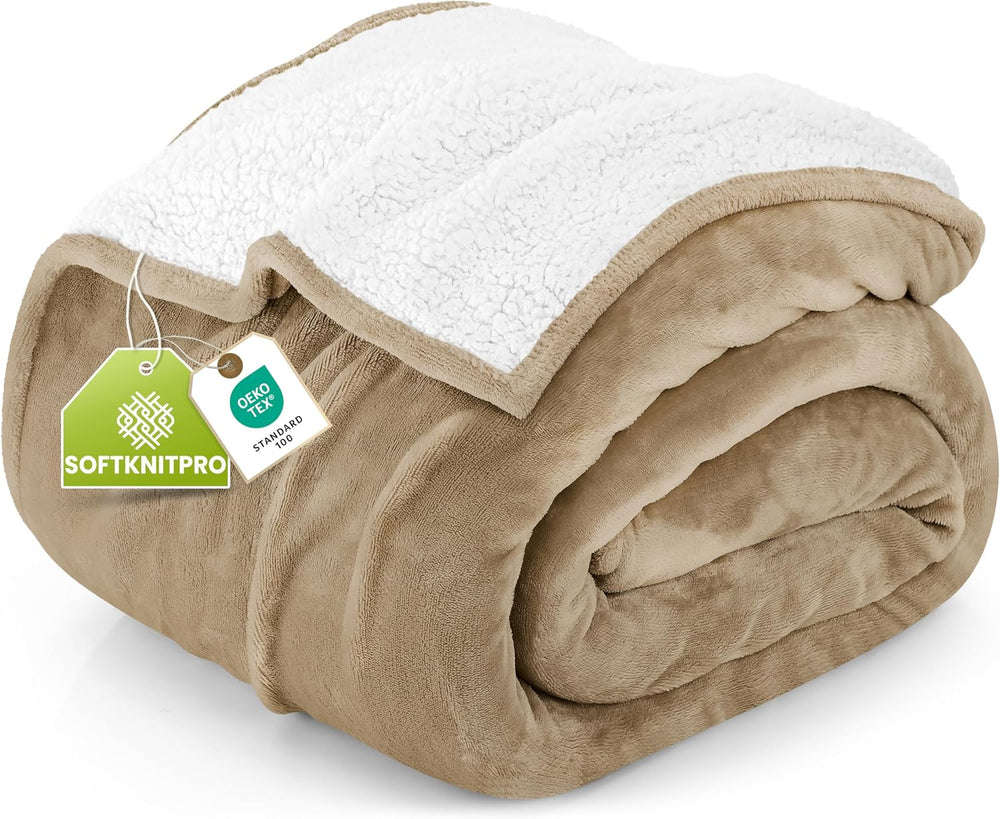 Utopia Bedding Reversible Plush Sherpa Blanket Queen Size Camel, 90x90 Inch