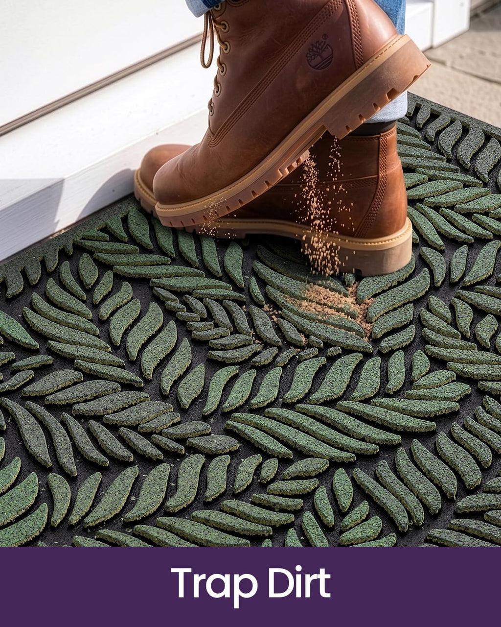 DEXI Front Door Mat Outside Entrance 17x30 Rubber Entry Doormat Green Leave | Heavy Duty Non Slip, Welcome Entryway Mats Dirt Trapping for Exterior Patio Garage, Leaves Design