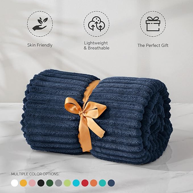 BEDELITE Fleece Blanket Twin Size – 3D Ribbed Jacquard Soft and Warm Decorative - Image 3