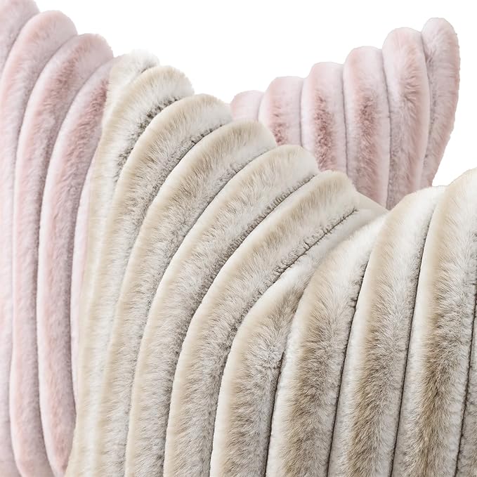 decorUhome Summer Cozy Faux Fur Throw Pillow Covers 18x18 Set of 2 Decorative - Image 2