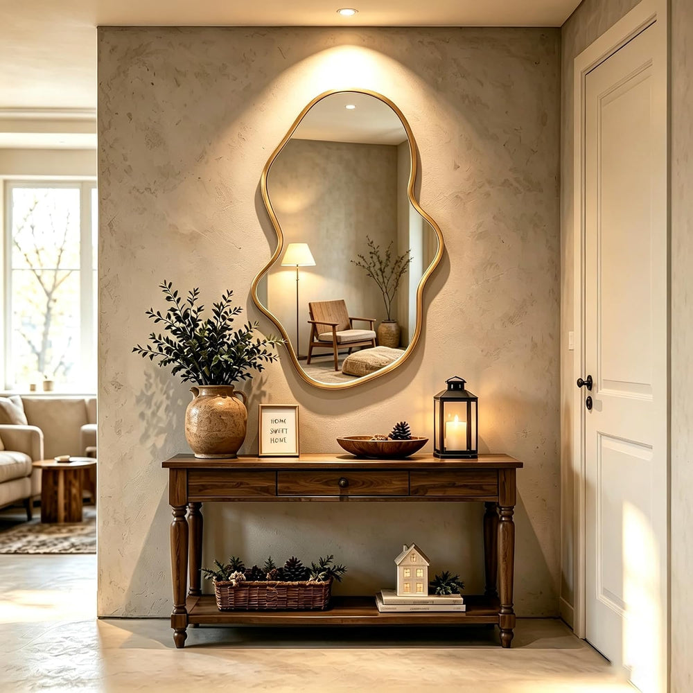 Irregular Wall Mirror, Asymmetrical Gold Bathroom Wavy Mirror